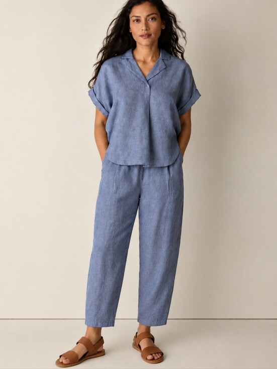 Eileen Fisher Pants - EILEEN FISHER Linen Lantern Pants Ankle Délavé Chambray Blue Wide XL